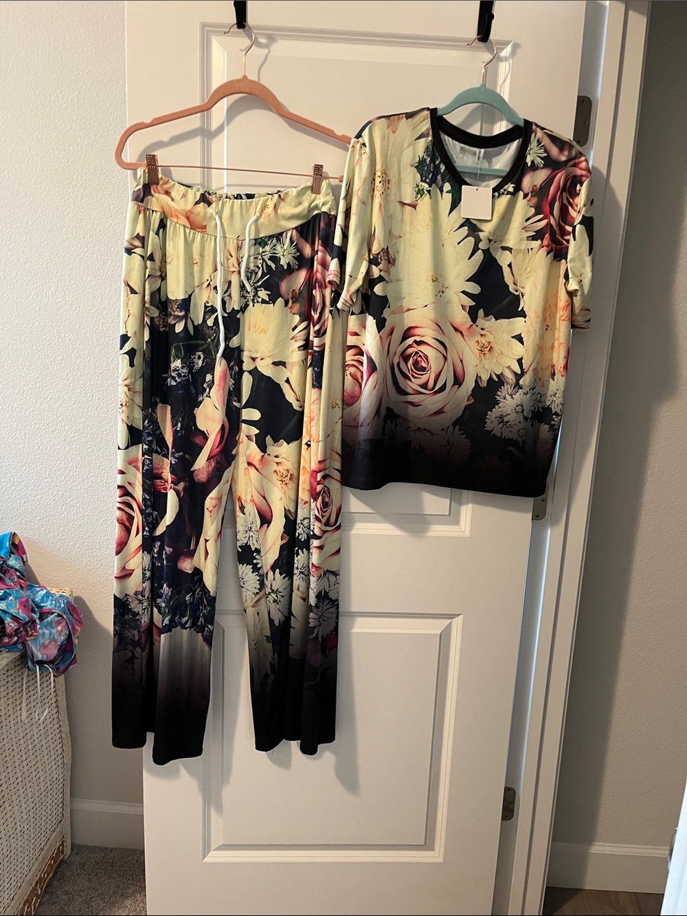 Girls' Floral Pajama Set in Cream and Black - Lightweight Two-Piece